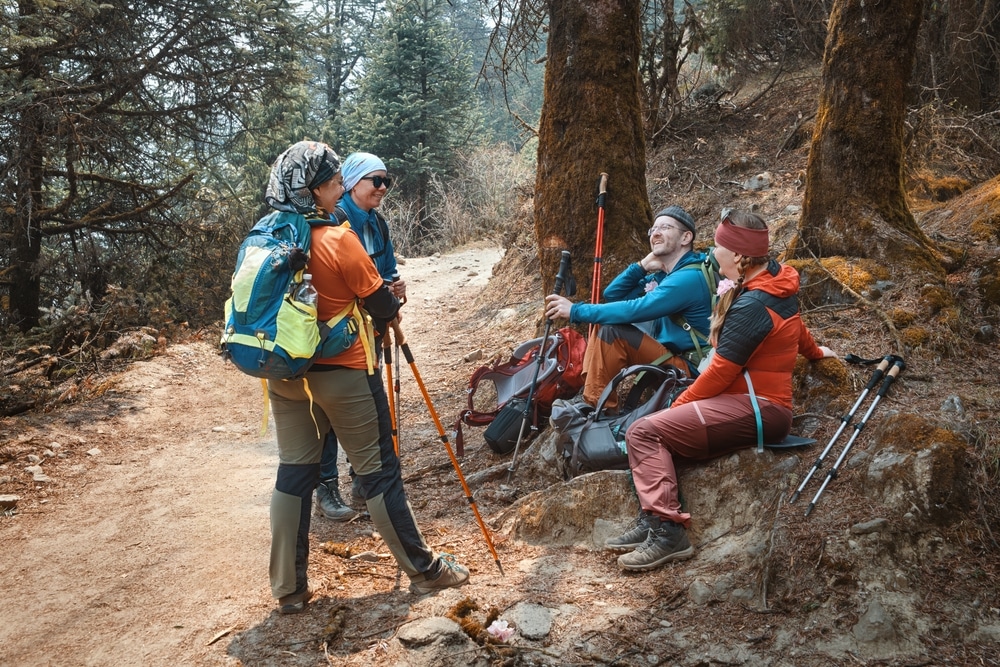 Hikers on a mountain trail.